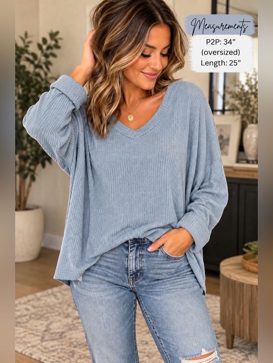 Caslon Sweaters - Caslon Pale Blue Ribbed Crewneck Top